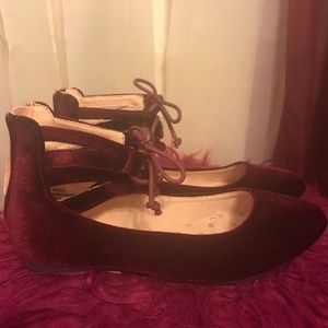 Girls Burgundy Cynthia Rowley Velvet Flats.